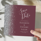 Vierkante Bourgogne Zilveren Glitter Save the Date Aankondiging