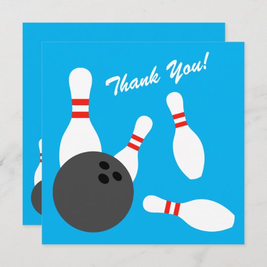 Vierkante bowling Verjaardagsfeestje dank u kaarte Bedankkaart (Voorkant / Achterkant)