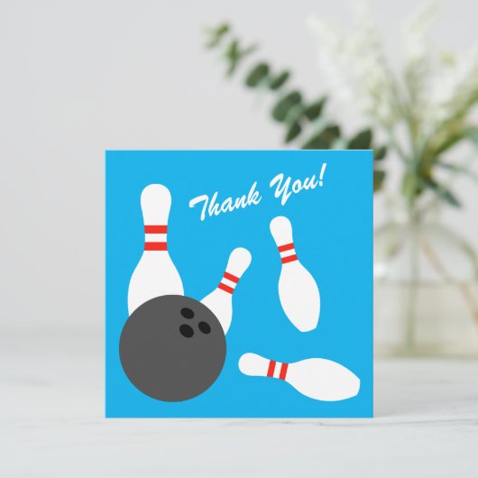 Vierkante bowling Verjaardagsfeestje dank u kaarte Bedankkaart (Staand voorkant)