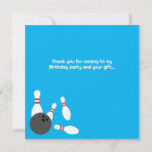 Vierkante bowling Verjaardagsfeestje dank u kaarte Bedankkaart (Achterkant)