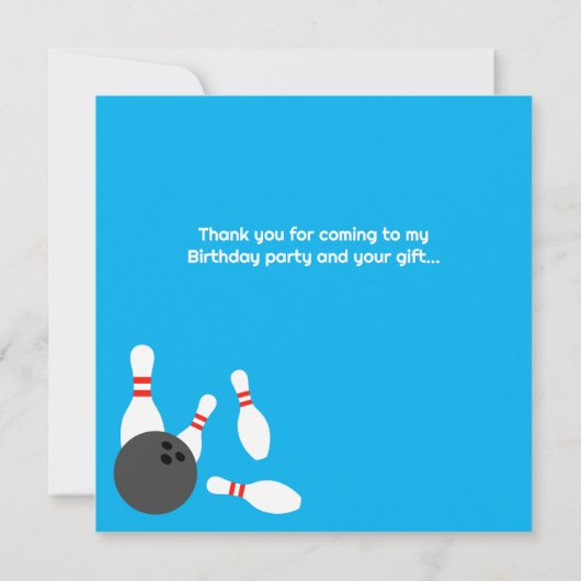 Vierkante bowling Verjaardagsfeestje dank u kaarte Bedankkaart (Achterkant)