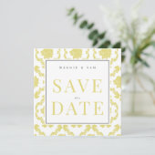 Vierkante Buttery Geel Damask Wedding Save Datum Save The Date (Staand voorkant)