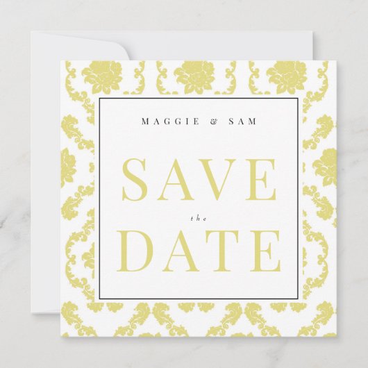 Vierkante Buttery Geel Damask Wedding Save Datum Save The Date (Voorkant)