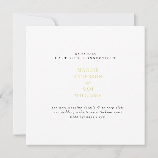 Vierkante Buttery Geel Damask Wedding Save Datum The Date (Achterkant)