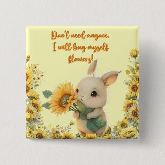 Vierkante button | Schattig konijn bedrijf zonnebl (Voorkant)