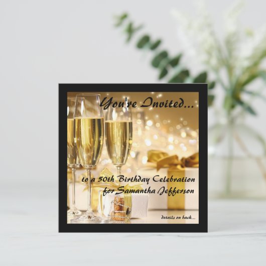 Vierkante Champagne Sparkle Golden 50e verjaardag Kaart (Staand voorkant)