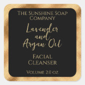 Vierkante cosmetica productlabel - zwart & goud sticker (Voorkant)