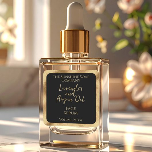 Vierkante cosmetica productlabel - zwart & goud sticker