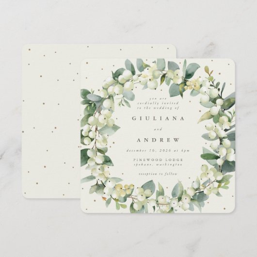 Vierkante Crème Snowberry + Eucalyptus krans bruil Kaart (Voorkant / Achterkant)