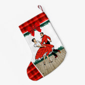 Vierkante dansers met rode plaid kleine kerstsok (Achterkant (Hangend))