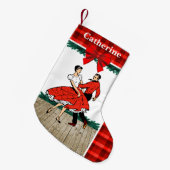 Vierkante dansers met rode plaid kleine kerstsok (Voorkant (Hangend))