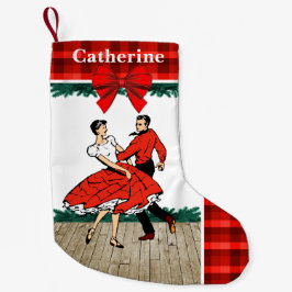 Vierkante dansers met rode plaid kleine kerstsok