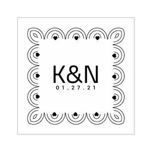 Vierkante Deco Hart Initiaal Logo Bruiloft Stamp Rubberstempel