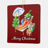 Vierkante Deep Red Merry Christmas Pepper Keramisch Ornament (Links)
