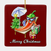 Vierkante Deep Red Merry Christmas Pepper Keramisch Ornament (Achterkant)