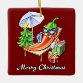 Vierkante Deep Red Merry Christmas Pepper Keramisch Ornament (Voorkant)