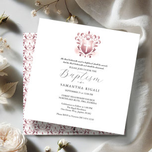 Vierkante doop uitnodigingen religieus roze