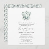 Vierkante Doop Uitnodigingen Sage Green Crest (Voorkant / Achterkant)