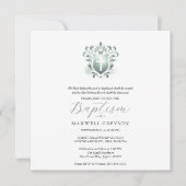 Vierkante Doop Uitnodigingen Sage Green Crest (Voorkant)