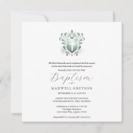 Vierkante Doop Uitnodigingen Sage Green Crest