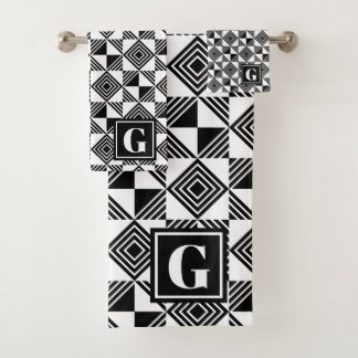 Vierkante driehoek geometrisch zwart wit monogram bad handdoek
