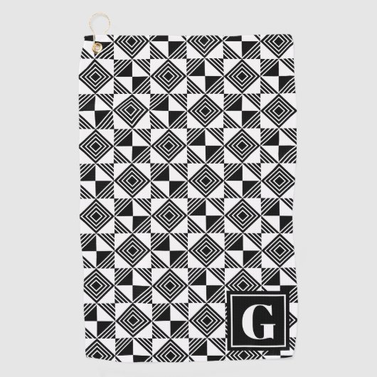 Vierkante driehoek geometrisch zwart wit monogram golfhanddoek (Voorkant)