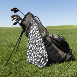 Vierkante driehoek geometrisch zwart wit monogram golfhanddoek