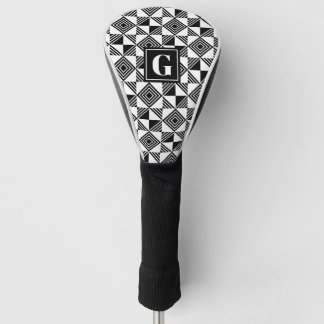 Vierkante driehoek geometrisch zwart wit monogram golfheadcover
