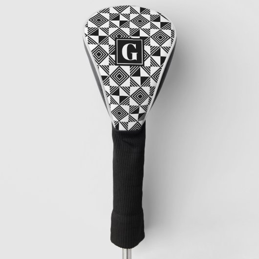 Vierkante driehoek geometrisch zwart wit monogram golfheadcover (Voorkant)