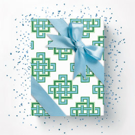 Vierkante Eindeloze Knoop in Groen en Aqua Cadeaupapier