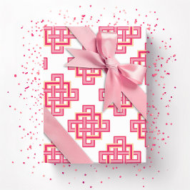 Vierkante Eindeloze Knoop in Roze en Oranje Cadeaupapier
