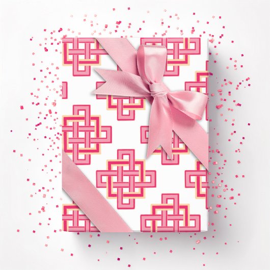 Vierkante Eindeloze Knoop in Roze en Oranje Cadeaupapier
