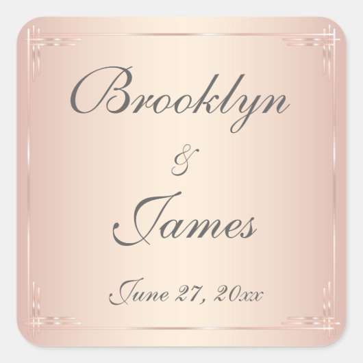 Vierkante Elegante Roze Huwelijksstickers Vierkante Sticker (Voorkant)