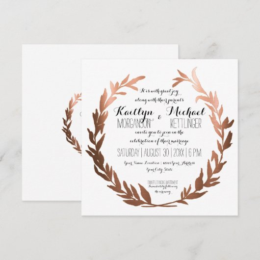 Vierkante Faux Koper Laurel Krans Olijfblad Tak Kaart (Voorkant / Achterkant)