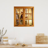 Vierkante Faux-ruitverlichting - eekhoorn Poster (Keuken)