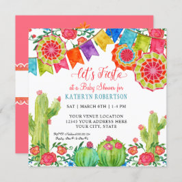 Vierkante Fiesta Cactus Baby shower Meisje Papier  Kaart