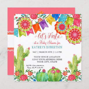 Vierkante Fiesta Cactus Baby shower Meisje Papier  Kaart