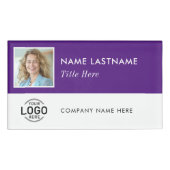 Vierkante foto ID Logo Paarse Wit Magnetisch Groot Naambadge (Voorkant)