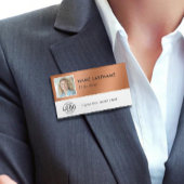 Vierkante foto Logo Faux Koper Wit Magnetisch Groo Naambadge