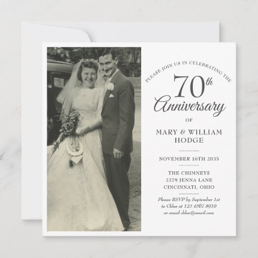 Vierkante foto van 70ste trouwjubileum kaart (Voorkant)