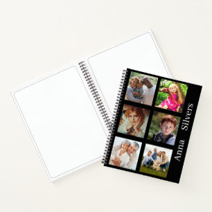 Vierkante fotoalbum met meerdere foto's en persoon notitieboek