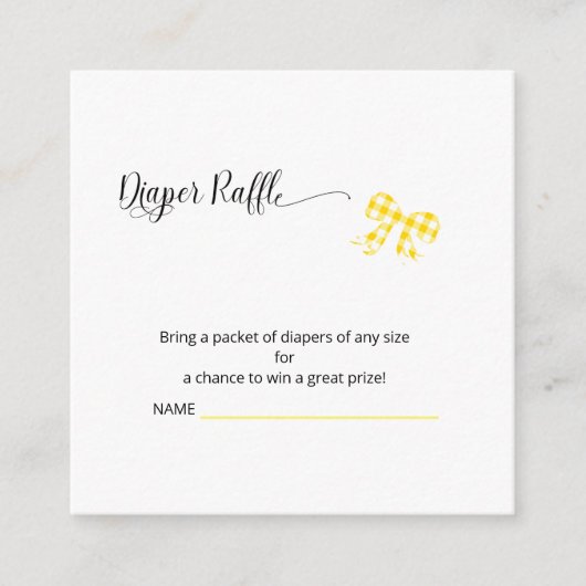 Vierkante gele Gingham Luier Raffle Kaart (Voorkant)