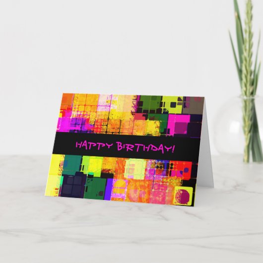 Vierkante geometrische Happy Birthday Kaart (Voorkant)