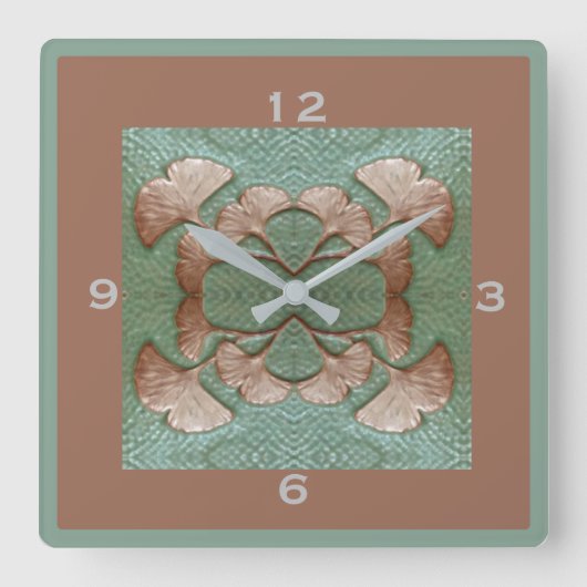 Vierkante Gingko Wandklok (Voorkant)