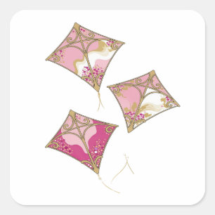 Vierkante Gouden KITE FLYING Vinyl Stijl Sticker