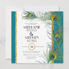 Vierkante Gouden Peacock Veer Moderne Typografie Kaart