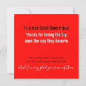 Vierkante Great Dane Vriend Rood & Zwart Linocut Kaart (Achterkant)