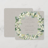 Vierkante Greige Snowberry+Eucalyptus krans bruilo Kaart (Voorkant / Achterkant)