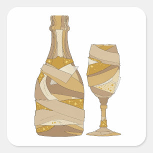Vierkante grijze CHAMPAGNE FLES EN GLAS Ambacht Sticker