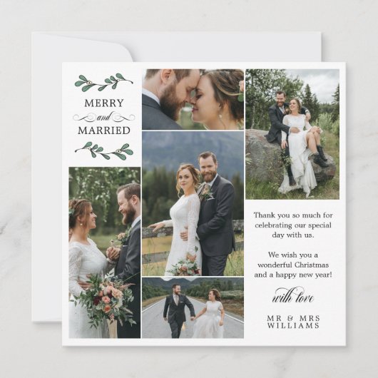 Vierkante Groene Mistletoe Vrolijk getrouwd Kerstm Bedankkaart (Voorkant)